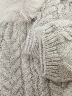 Cable Knit Beanie And Mittens Set
