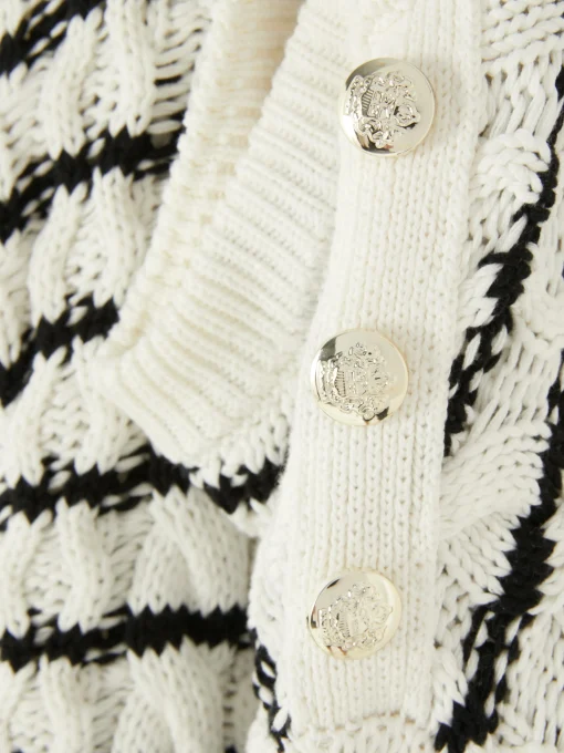 Cable Knit Striped Sweater