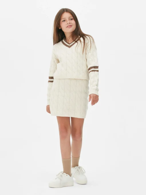 Cable Knit Sweater And Skirt Set