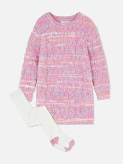 Cable Knit Sweater Dress And Tights Set