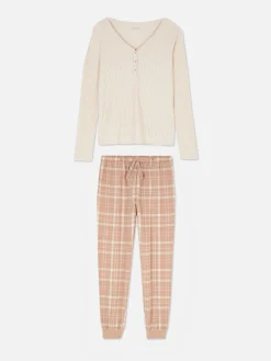 Check Bottom Long Sleeve Pajama Set