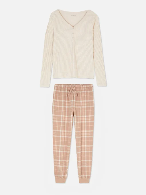 Check Bottom Long Sleeve Pajama Set
