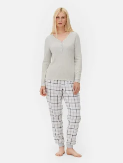 Check Bottom Long Sleeve Pajama Set
