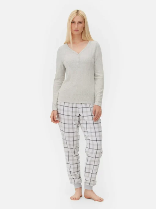 Check Bottom Long Sleeve Pajama Set