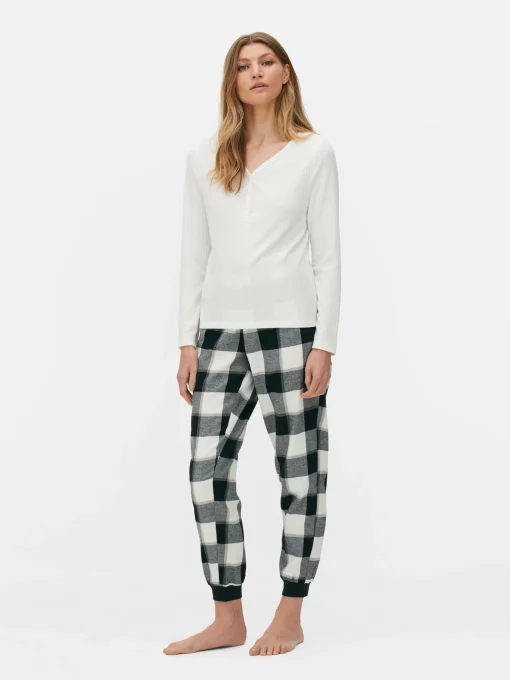 Check Bottom Long Sleeve Pajama Set