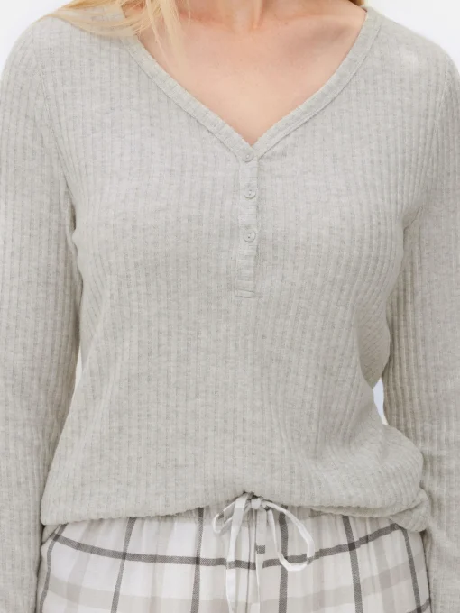 Check Bottom Long Sleeve Pajama Set
