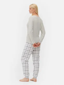 Check Bottom Long Sleeve Pajama Set