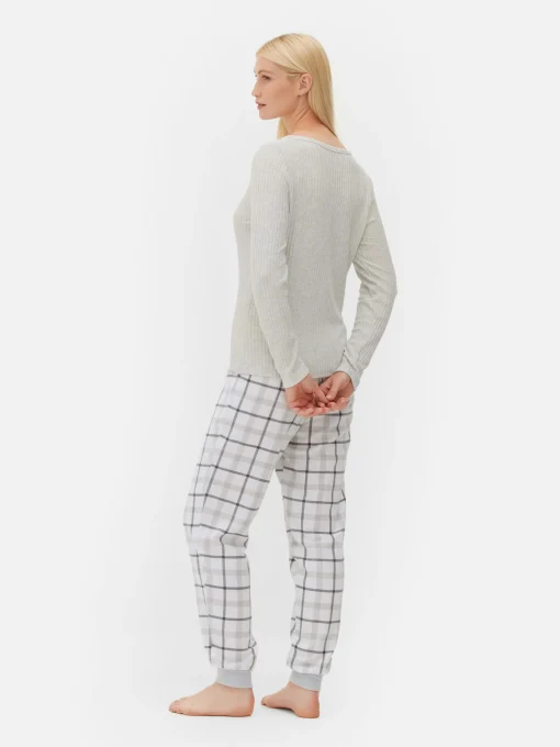Check Bottom Long Sleeve Pajama Set