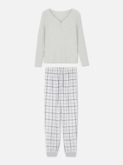 Check Bottom Long Sleeve Pajama Set