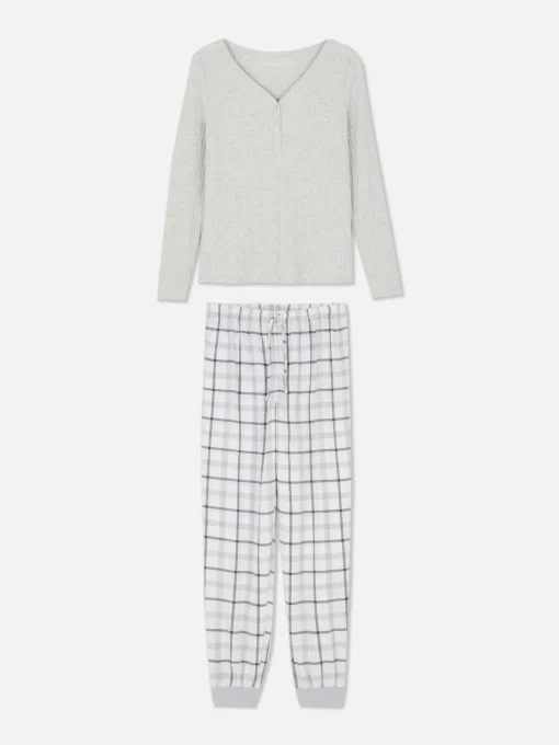 Check Bottom Long Sleeve Pajama Set