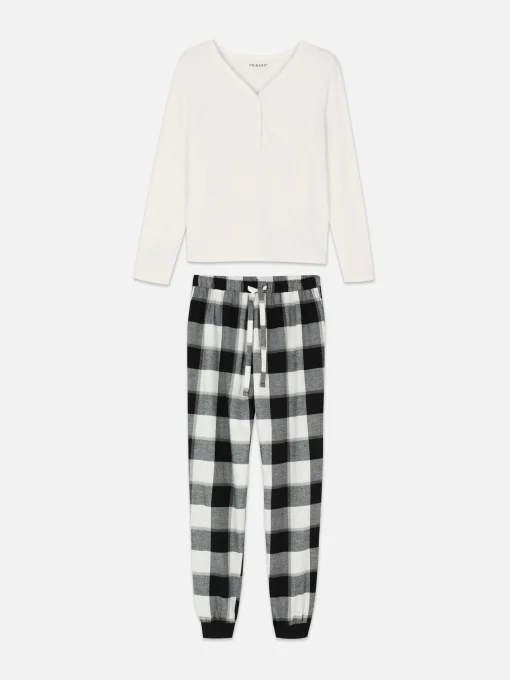 Check Bottom Long Sleeve Pajama Set