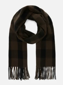 Check Fringe Trim Scarf