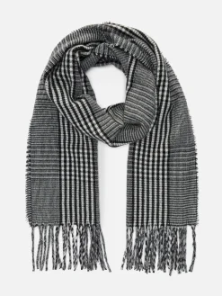 Check Fringe Trim Scarf