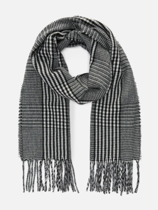 Check Fringe Trim Scarf