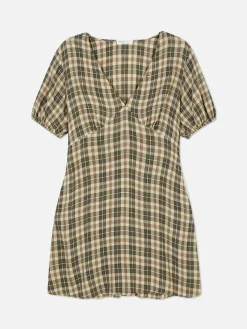 Check Pattern V-Neck Mini Dress