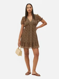 Chiffon Puff Sleeve Mini Dress