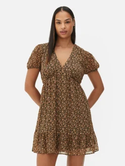 Chiffon Puff Sleeve Mini Dress