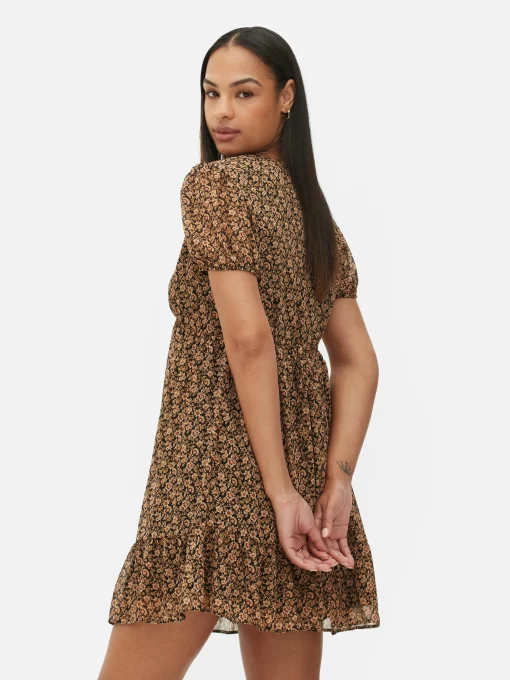 Chiffon Puff Sleeve Mini Dress