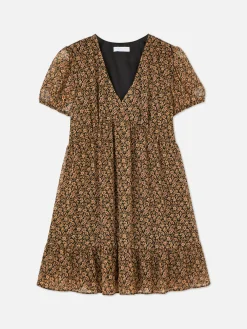 Chiffon Puff Sleeve Mini Dress