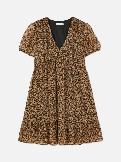 Chiffon Puff Sleeve Mini Dress