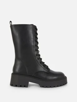 Chunky Lace-Up Biker Boots