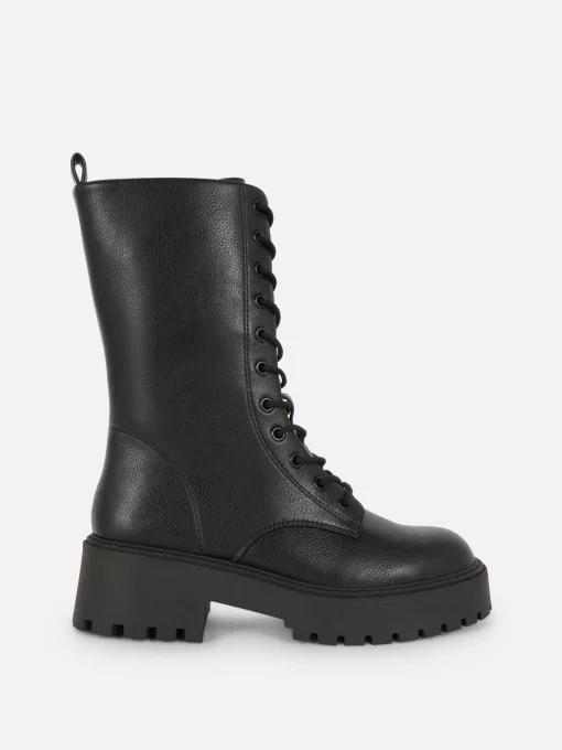Chunky Lace-Up Biker Boots