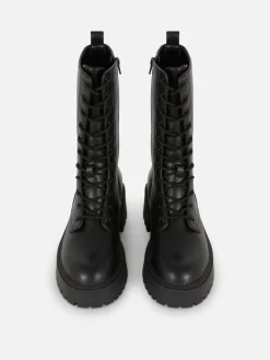 Chunky Lace-Up Biker Boots