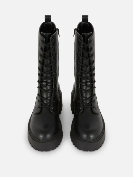 Chunky Lace-Up Biker Boots