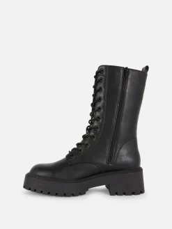 Chunky Lace-Up Biker Boots