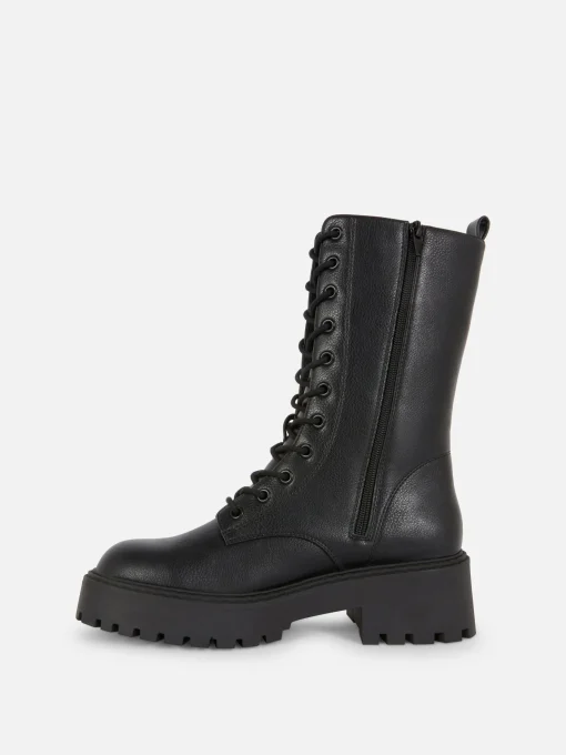 Chunky Lace-Up Biker Boots