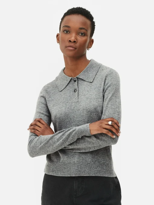 Collared Long Sleeve Knit Top