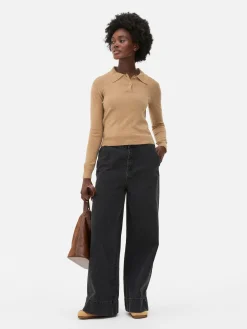 Collared Long Sleeve Knit Top