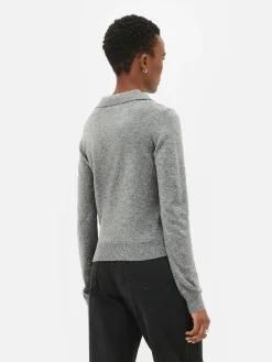 Collared Long Sleeve Knit Top