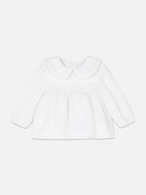 Collared Shirred Blouse