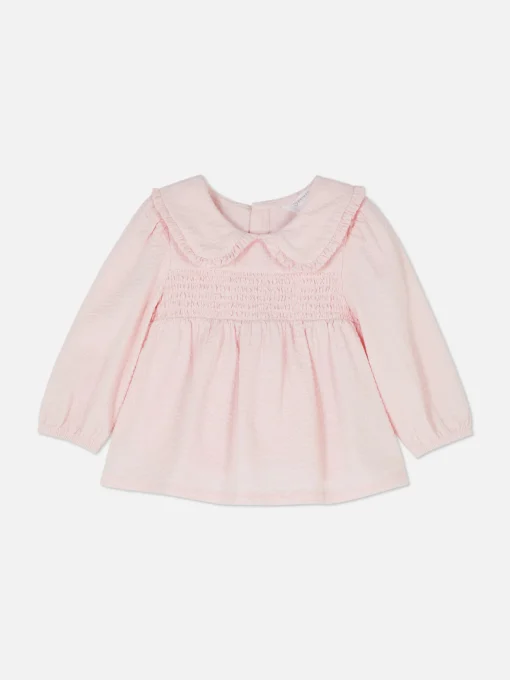 Collared Shirred Blouse