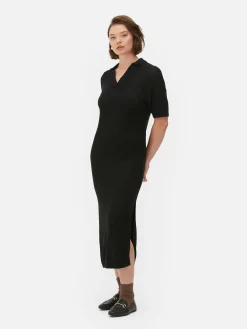Collared V-Neck Midi Dress