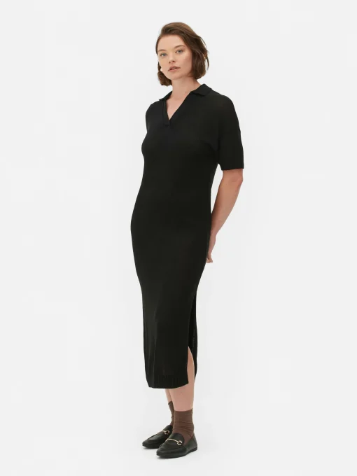 Collared V-Neck Midi Dress