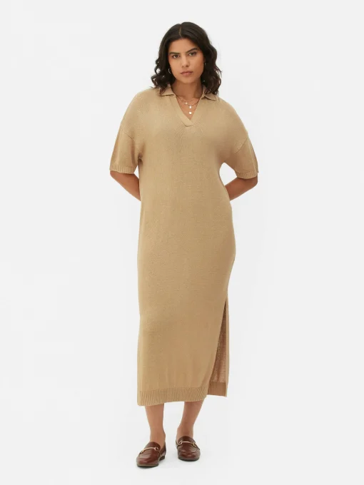 Collared V-Neck Midi Dress