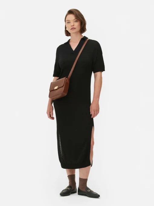 Collared V-Neck Midi Dress