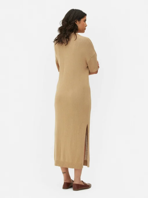 Collared V-Neck Midi Dress