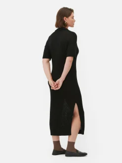 Collared V-Neck Midi Dress
