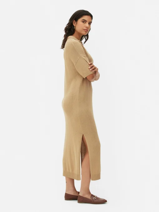Collared V-Neck Midi Dress