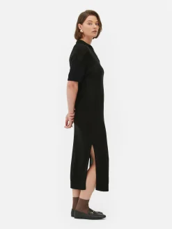 Collared V-Neck Midi Dress