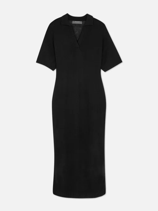 Collared V-Neck Midi Dress