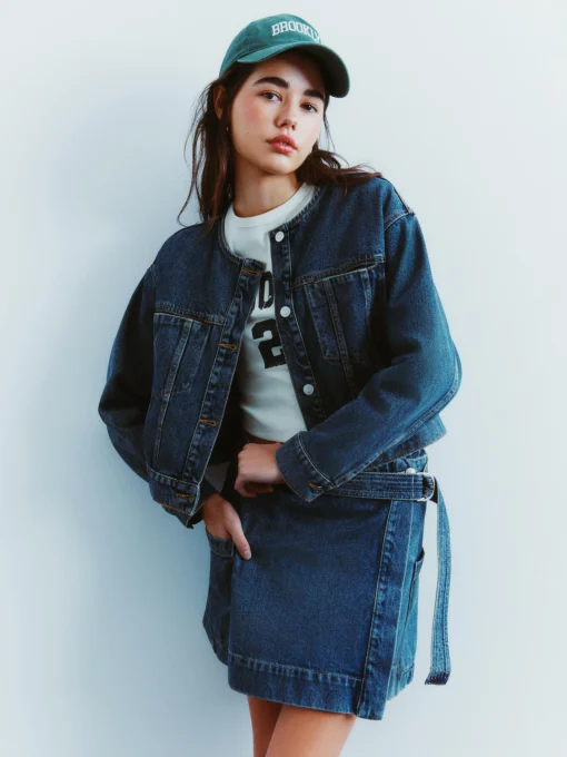 Collarless Denim Jacket