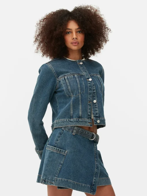Collarless Denim Jacket