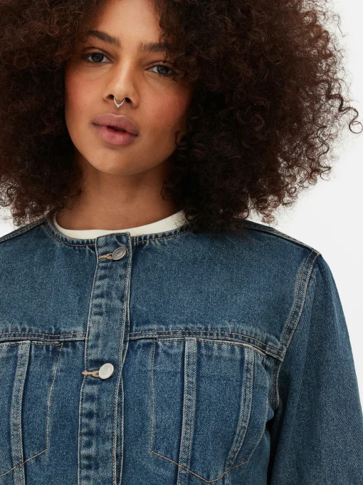 Collarless Denim Jacket