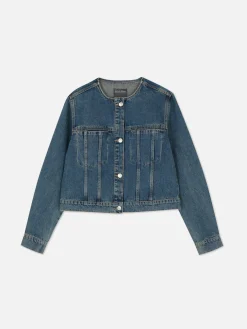 Collarless Denim Jacket