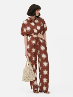 Co-Ord Patterned Tie-Front Crop Shirt