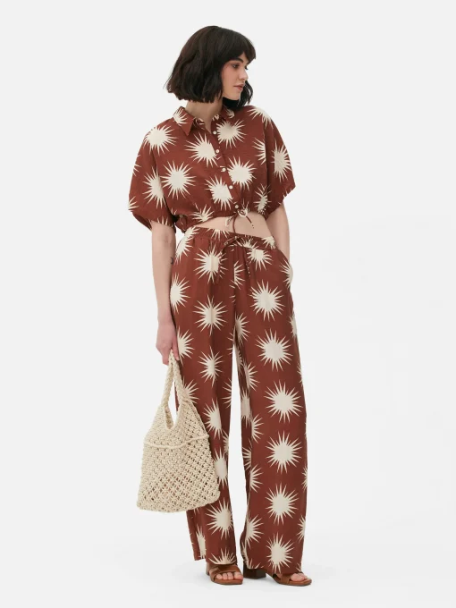 Co-Ord Patterned Tie-Front Crop Shirt